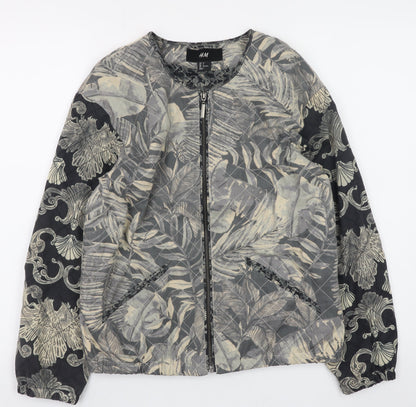 H&M Womens Grey Floral Quilted Bomber Jacket Size 6