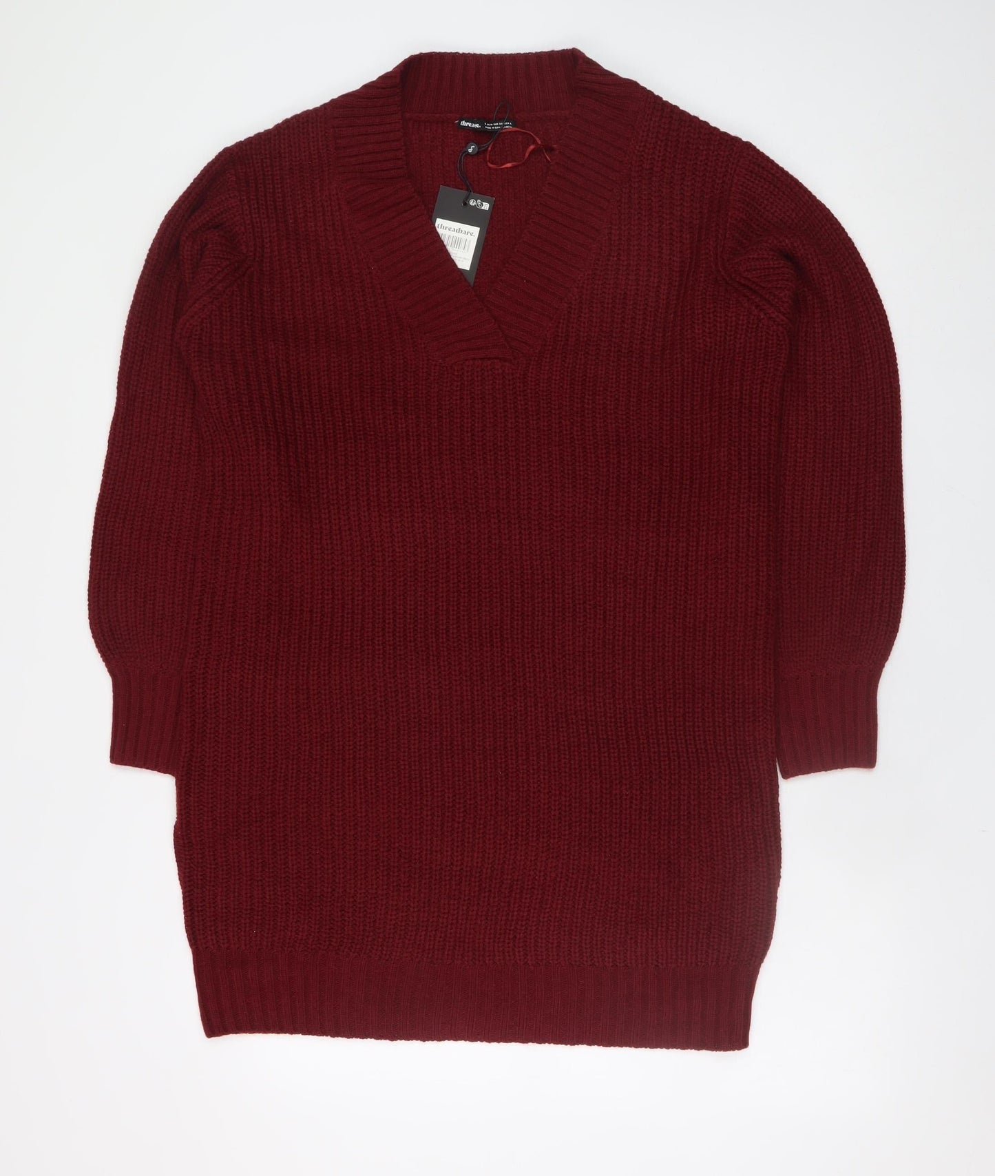 Threadbare Women’s Red Knit V-Neck Jumper Dress Size 10