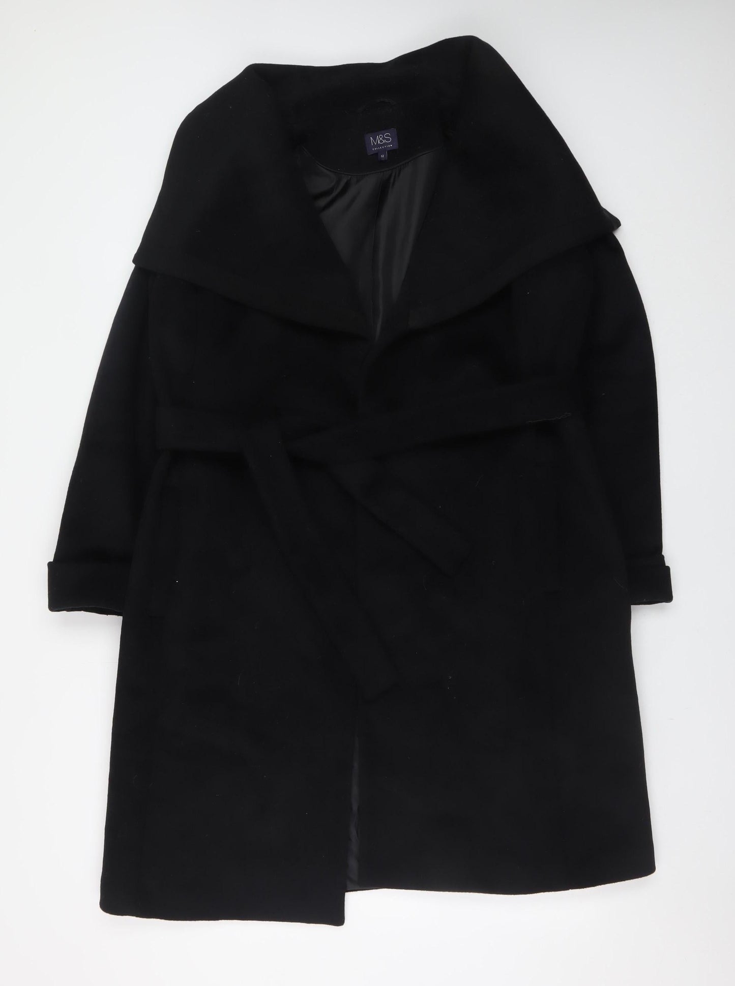 Marks and Spencer Womens Black Wool Blend Belted Trench Coat Size 12