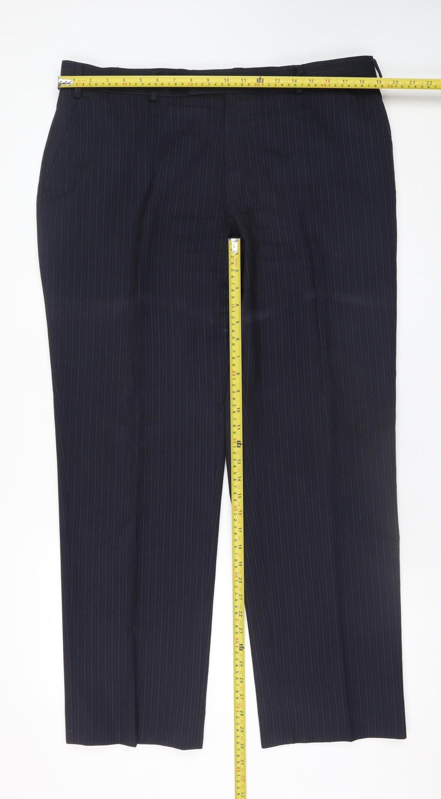 Jaeger Men's Navy Pinstripe Wool Dress Trousers 38S Regular Fit