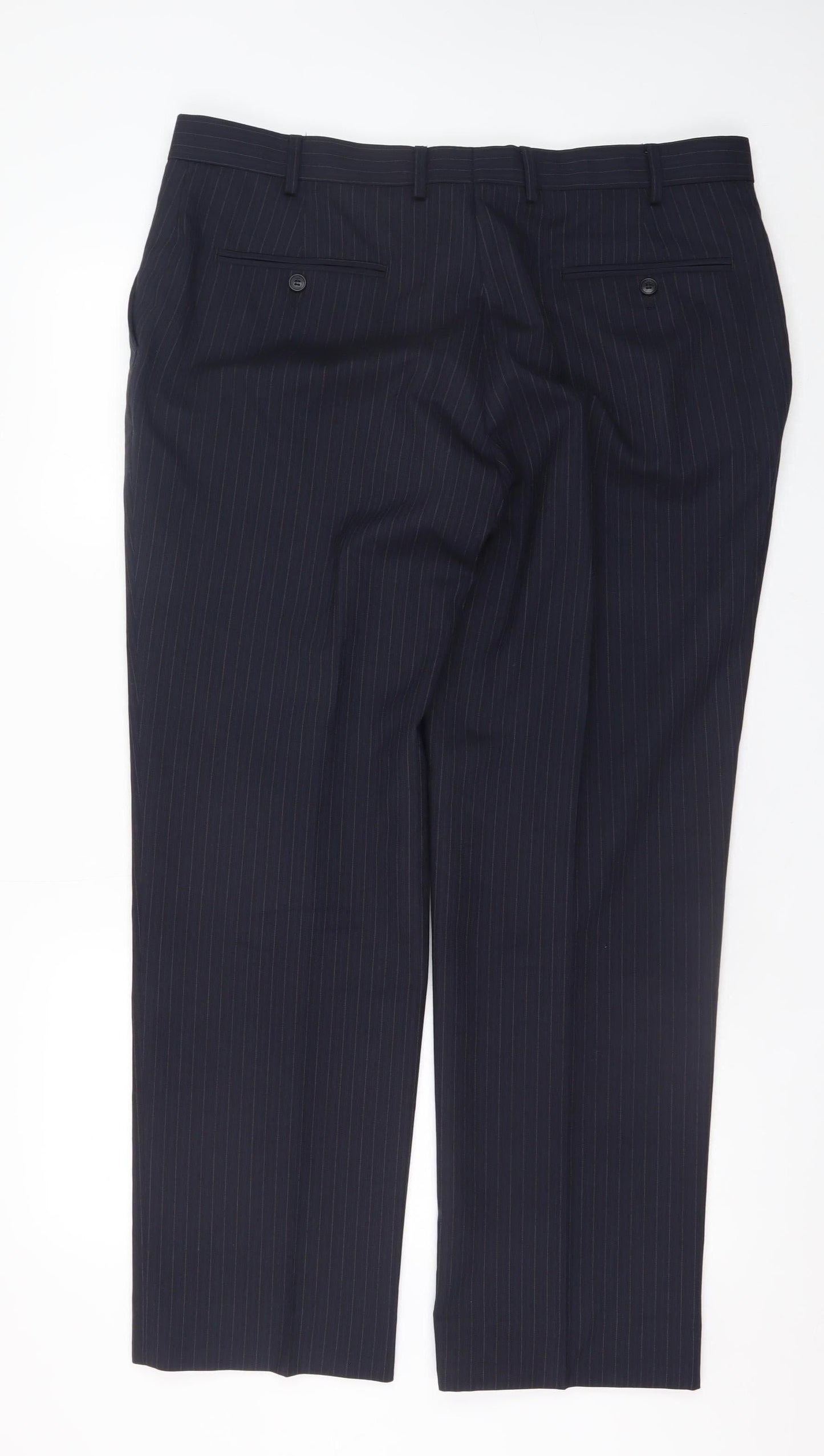 Jaeger Men's Navy Pinstripe Wool Dress Trousers 38S Regular Fit