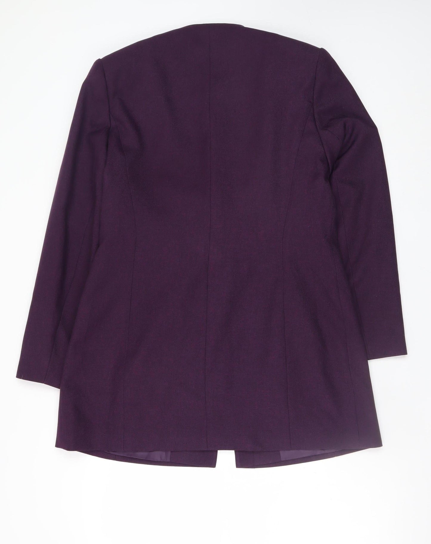 Isabelle Womens Purple Long Coat Size 14 Classic Collarless Overcoat