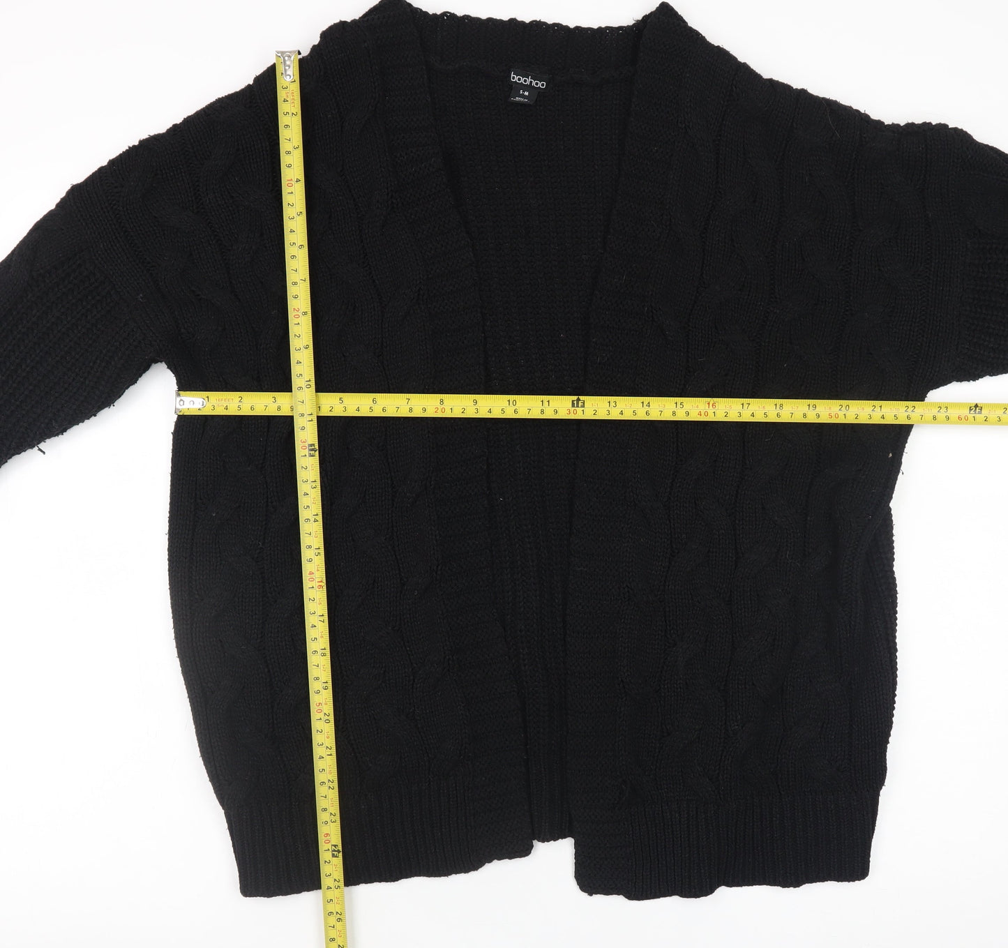 Boohoo Women’s Black Cable Knit Open Front Cardigan S
