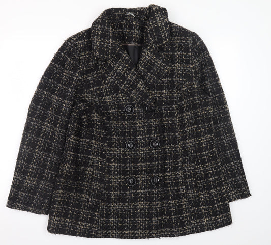 Bm Collection Women's Black Wool Blend Tweed Pea Coat Size 16