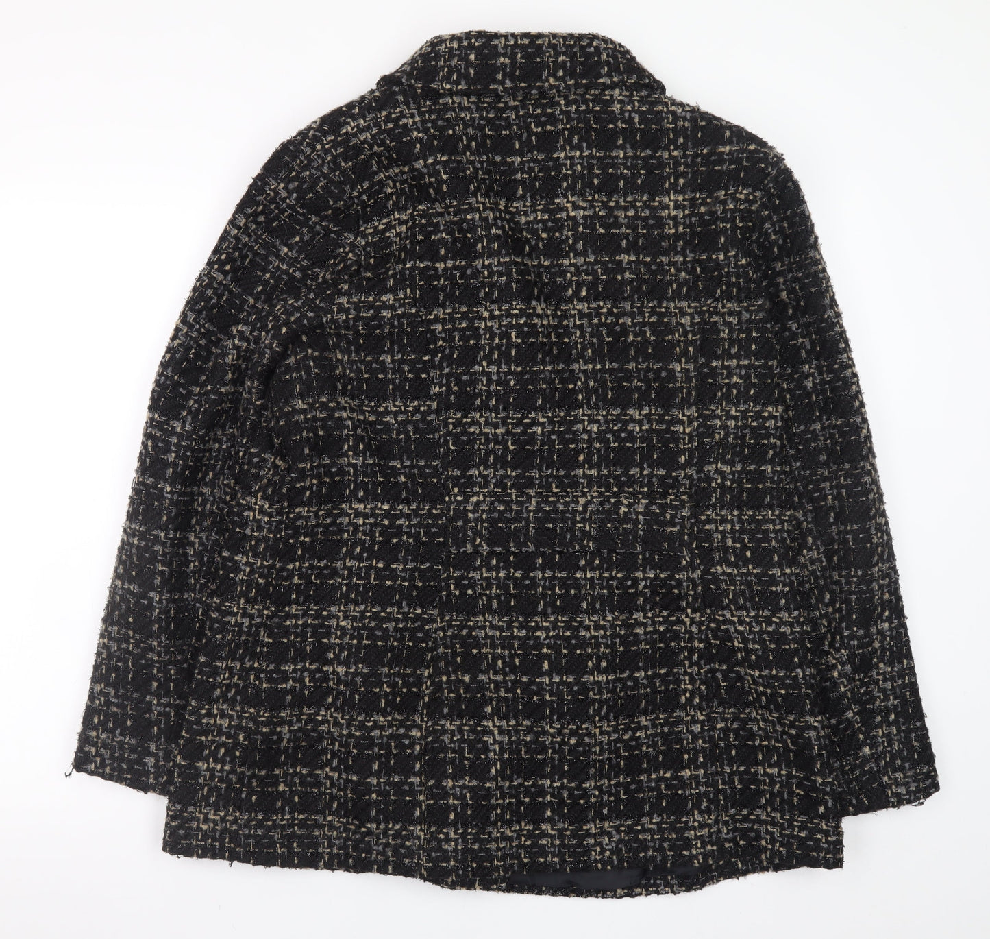 Bm Collection Women's Black Wool Blend Tweed Pea Coat Size 16