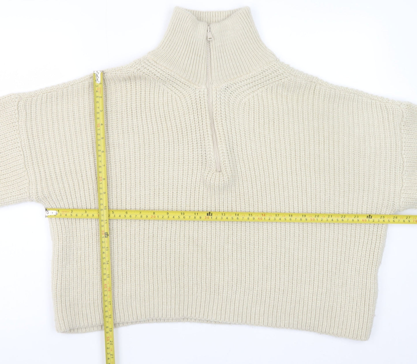 Urban Outfitters Women Ivory Chunky Knit Half Zip Jumper Size M