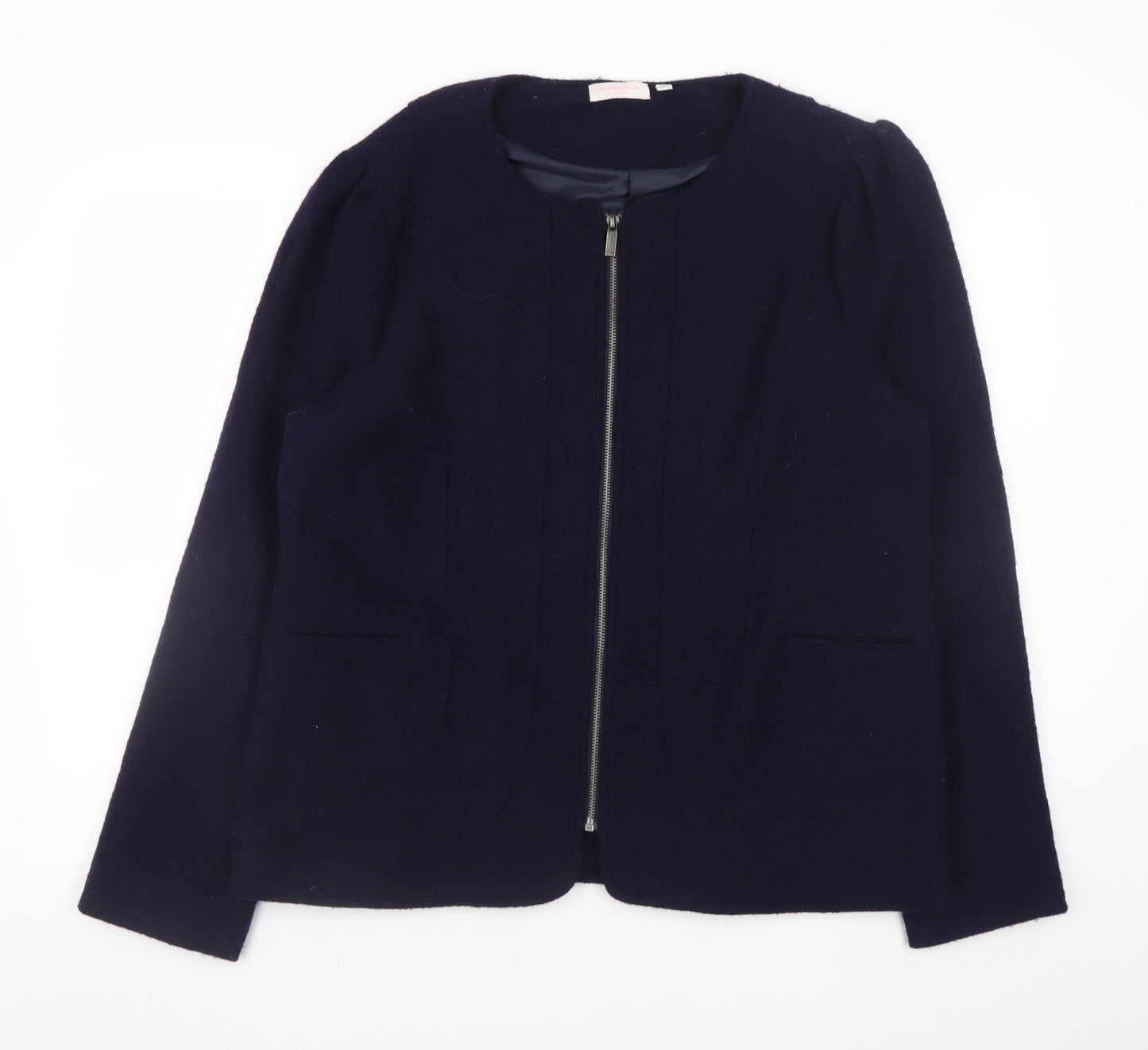 Gharani Strok Women Blue Wool Zip Jacket Size 16 Classic Style