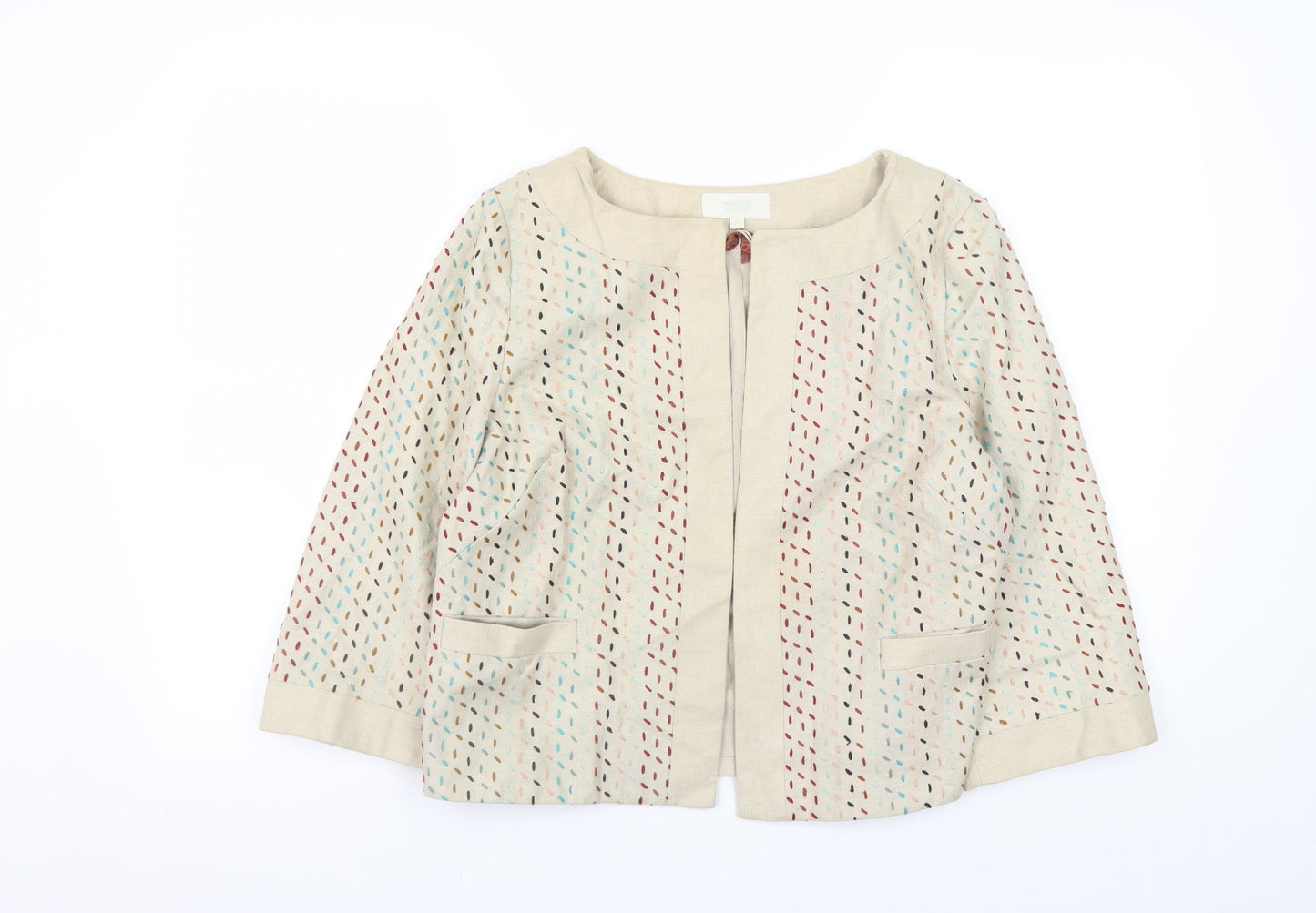 Marks and Spencer Womens Beige Linen Blend 3/4 Sleeve Jacket UK 12