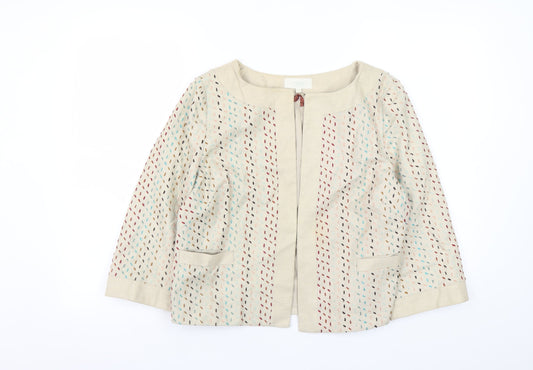 Marks and Spencer Womens Beige Linen Blend 3/4 Sleeve Jacket UK 12