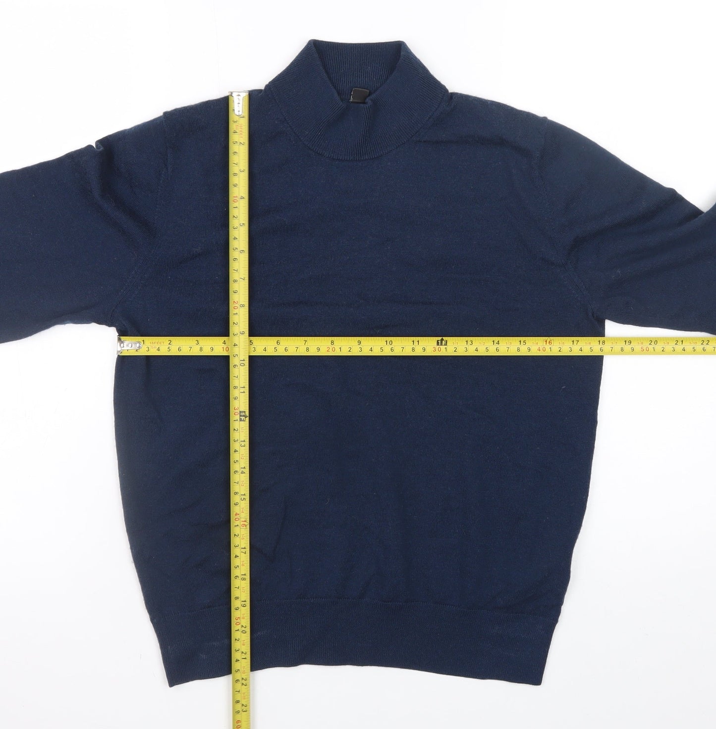 Uniqlo Men's Blue Wool Roll Neck Jumper Size S