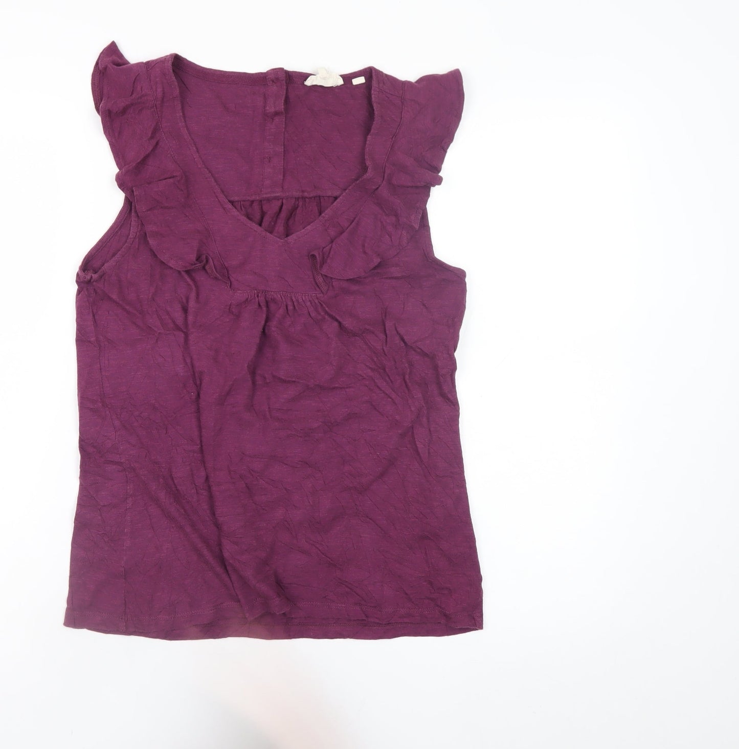 Fat Face Women's Purple Ruffle Sleeveless Tunic Blouse Size 8