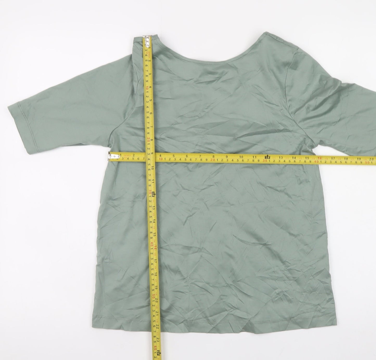 Jaeger Womens Green Cotton Stretch 3/4 Sleeve Scoop Neck Top Size 12