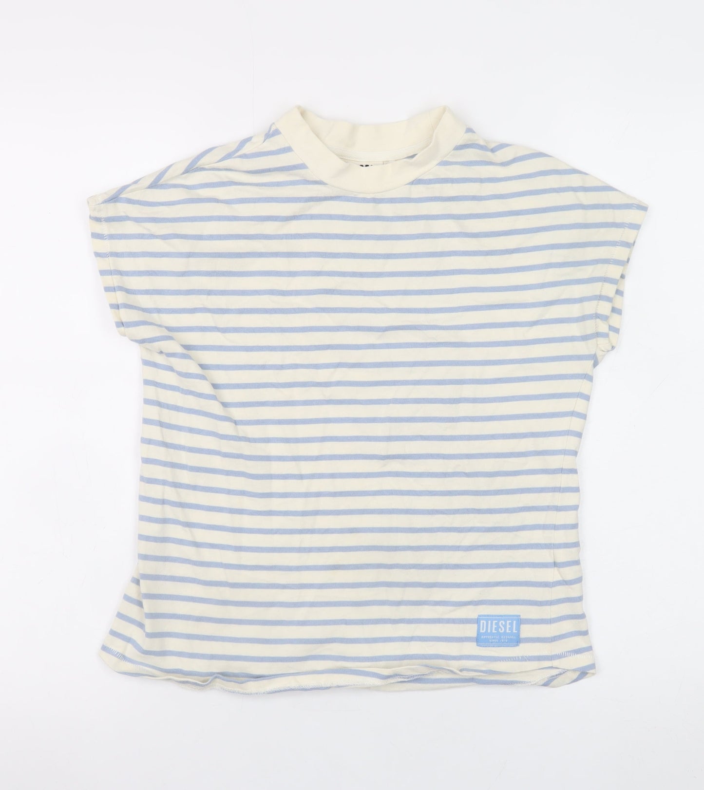 Diesel Womens Blue Striped Cotton Short Sleeve T-Shirt Size S