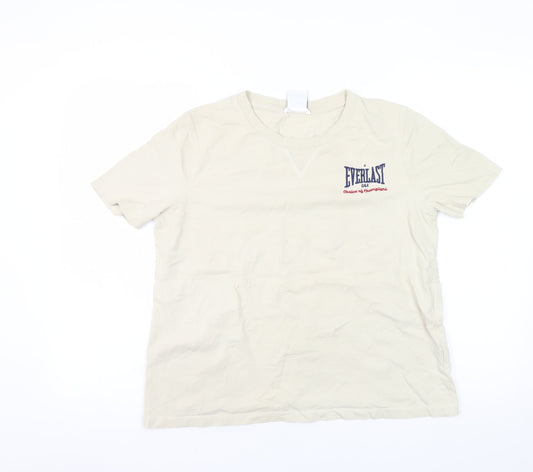 Everlast Women Beige Cotton Short Sleeve Basic T-Shirt M