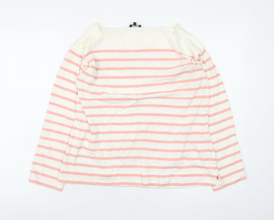 Jaeger Women Pink Striped Long Sleeve Boat Neck Cotton Top M