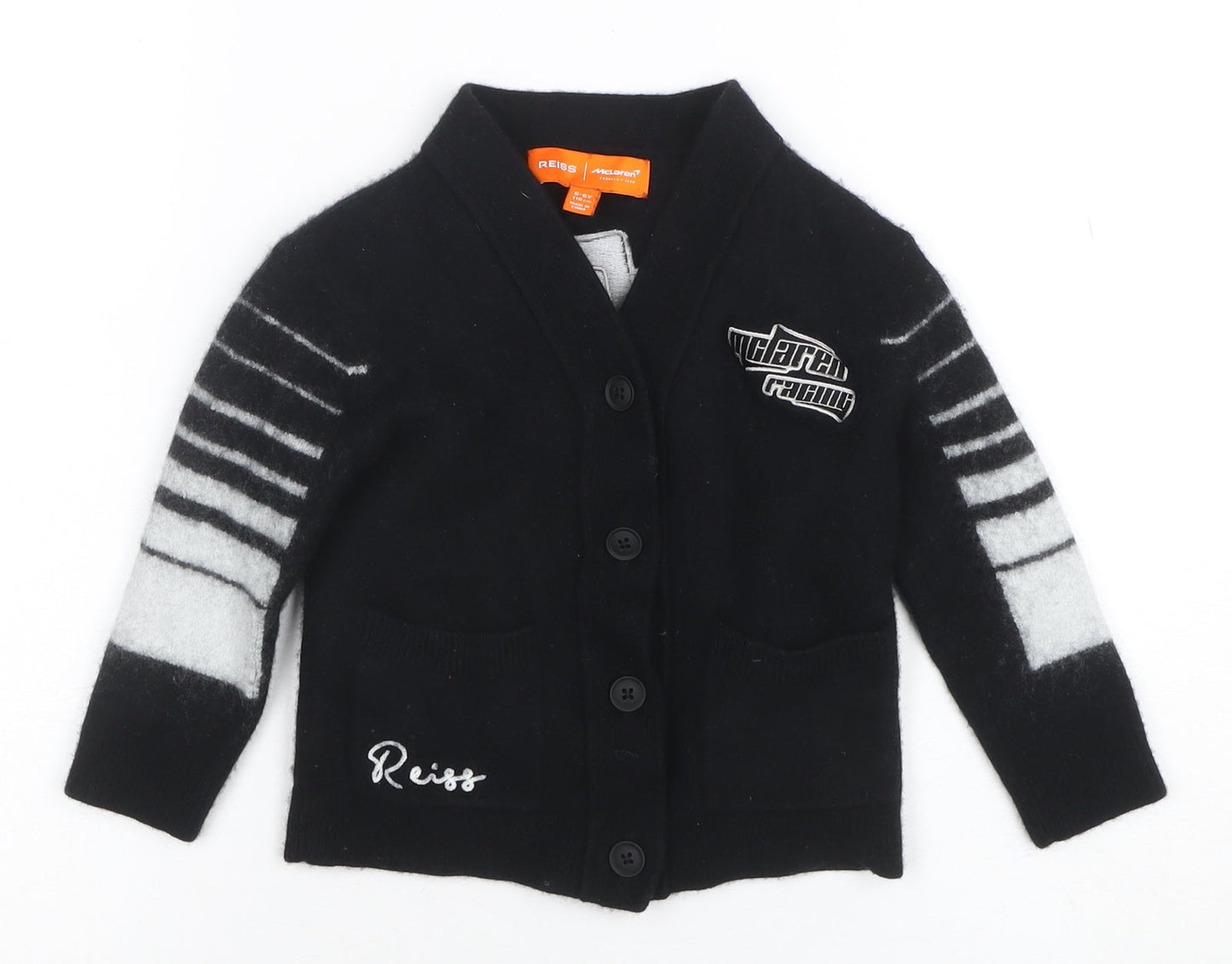 Reiss x McLaren Boys Black Wool Blend Racing Cardigan 5-6 Years Button Up