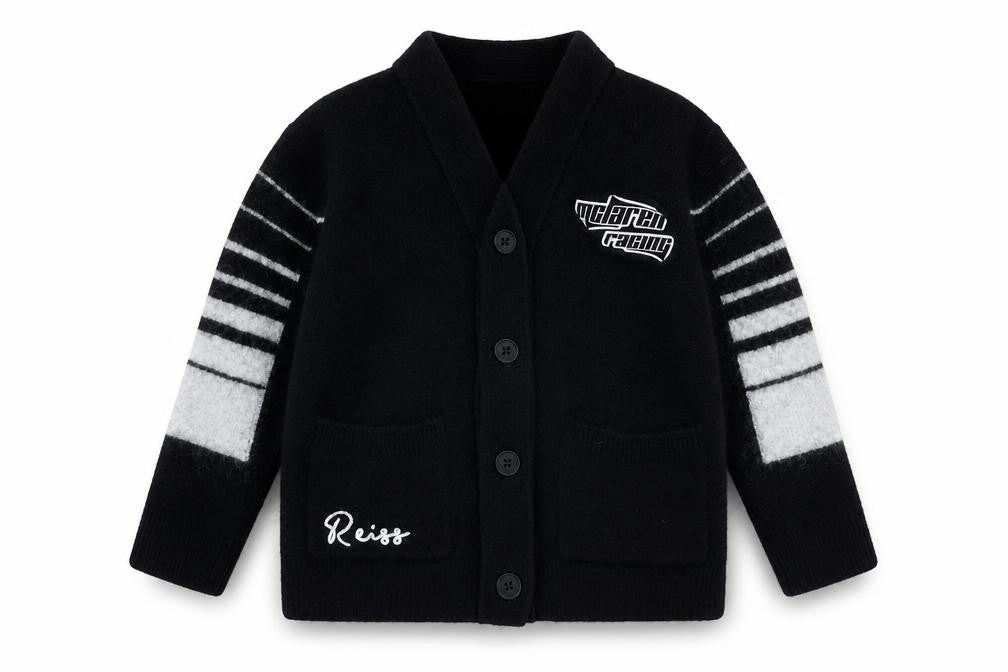 Reiss x McLaren Boys Black Wool Blend Racing Cardigan 5-6 Years Button Up