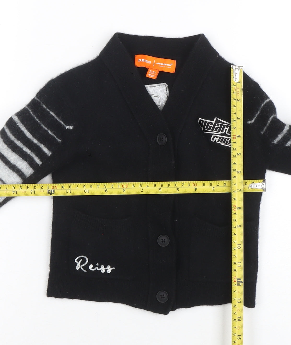 Reiss x McLaren Boys Black Wool Blend Racing Cardigan 5-6 Years Button Up