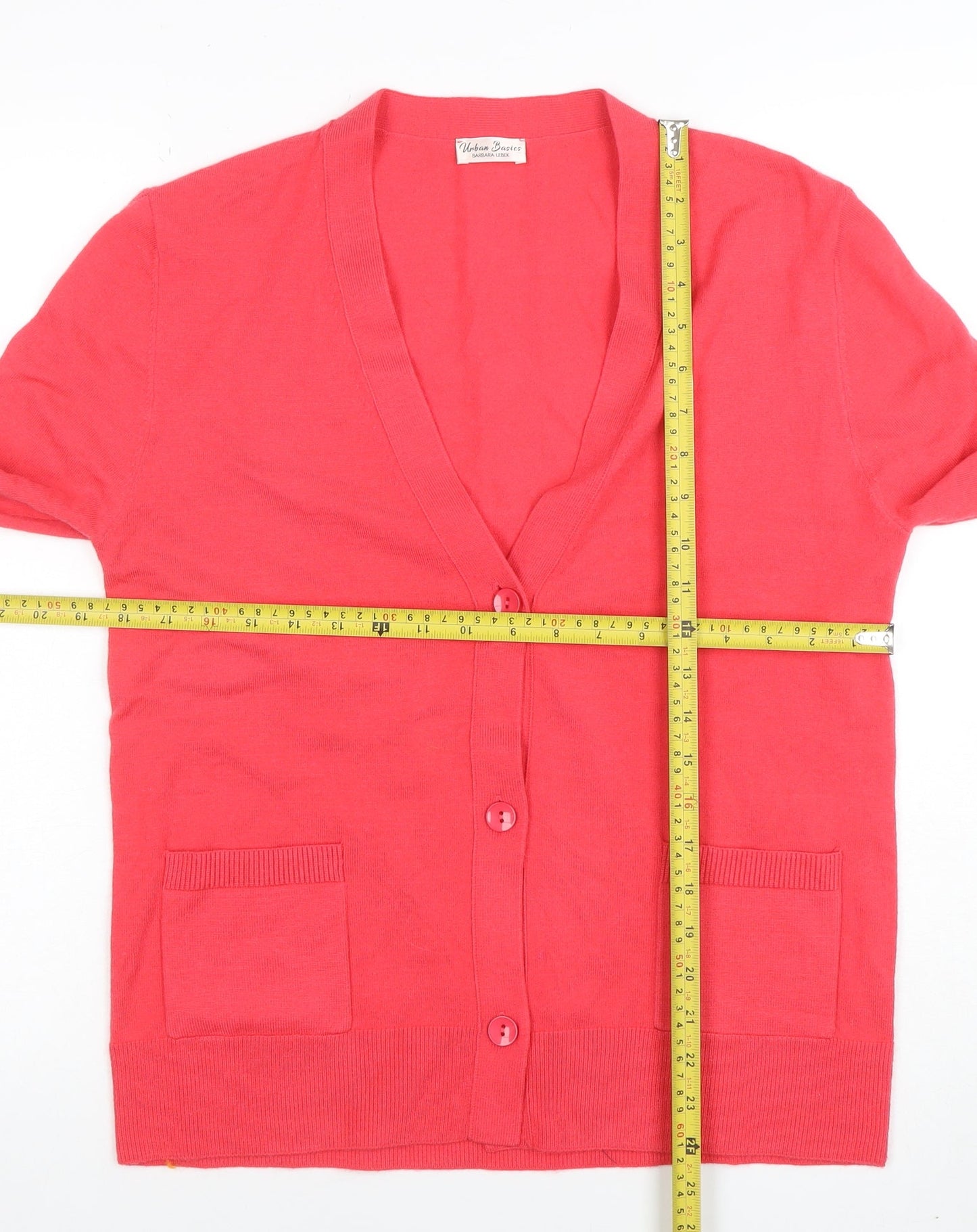 Barbara Lebek Women's Pink V-Neck Button Knit Cardigan Size 14