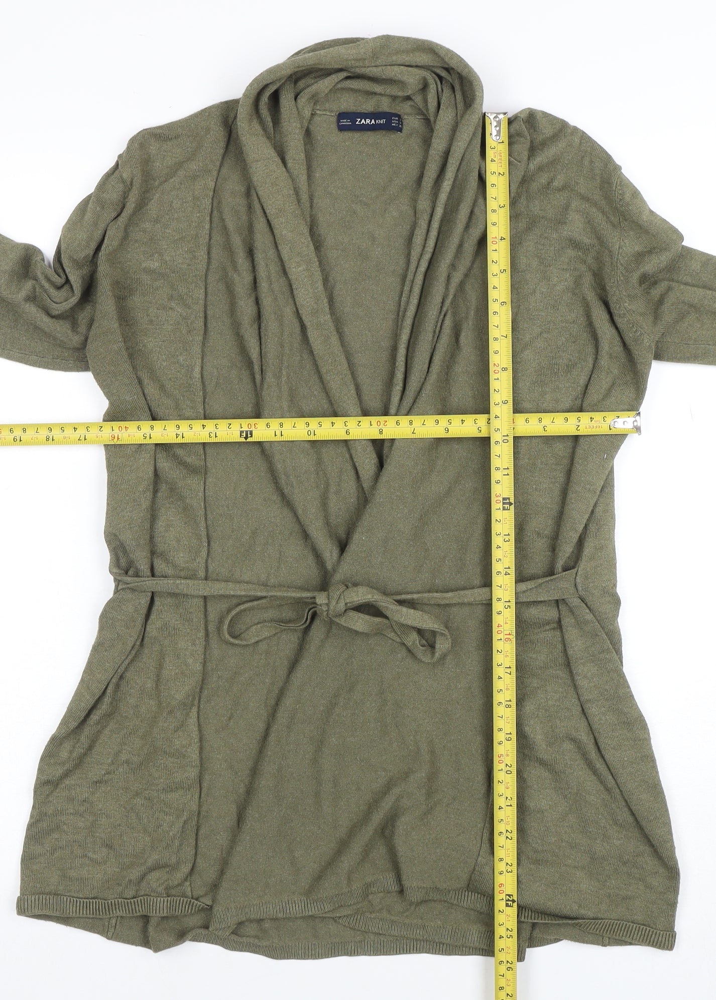 Zara Women’s Green Long Sleeve Belted Cardigan Knit S