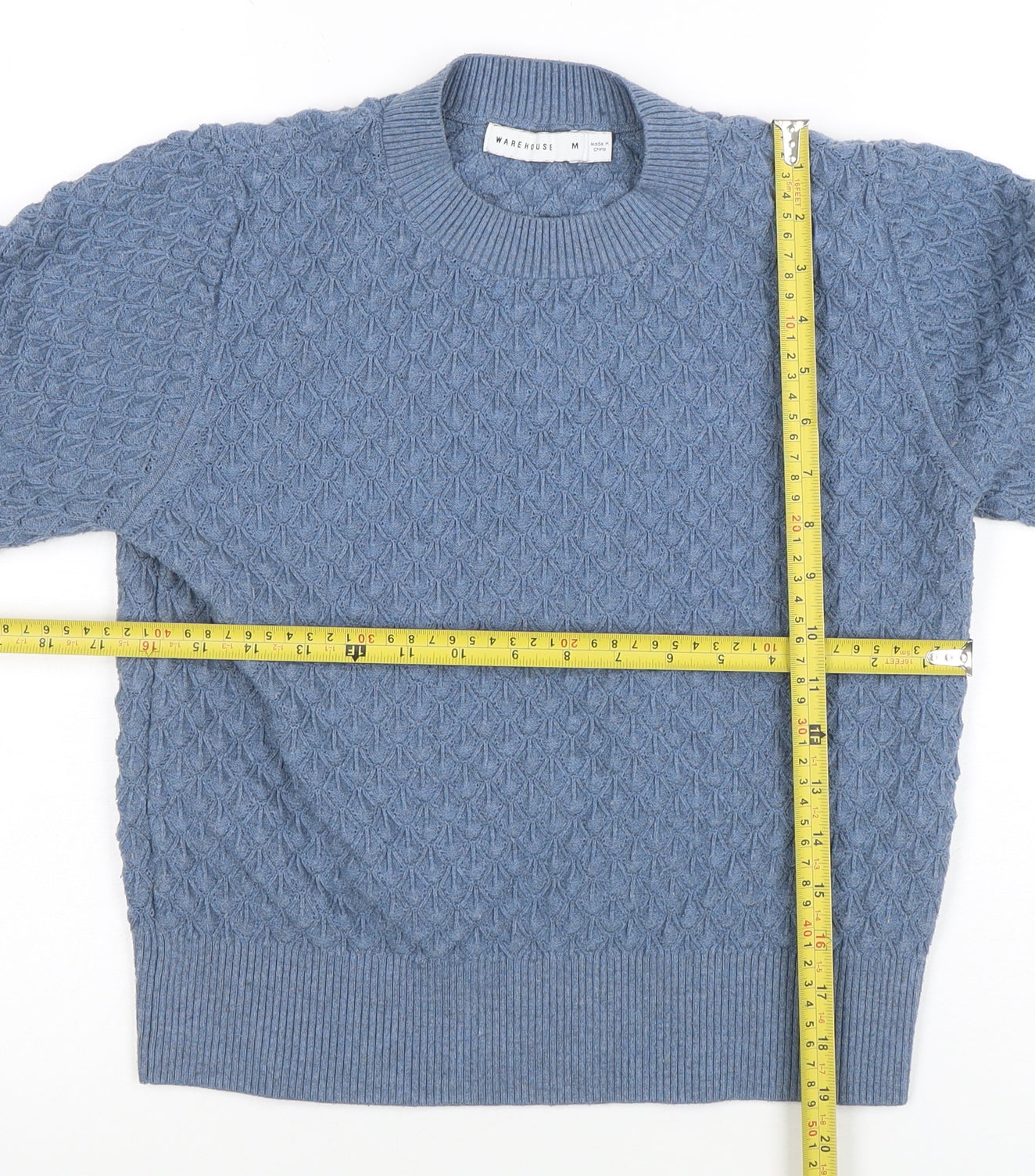 Warehouse Women’s Blue Cable Knit Crew Neck Jumper Size M