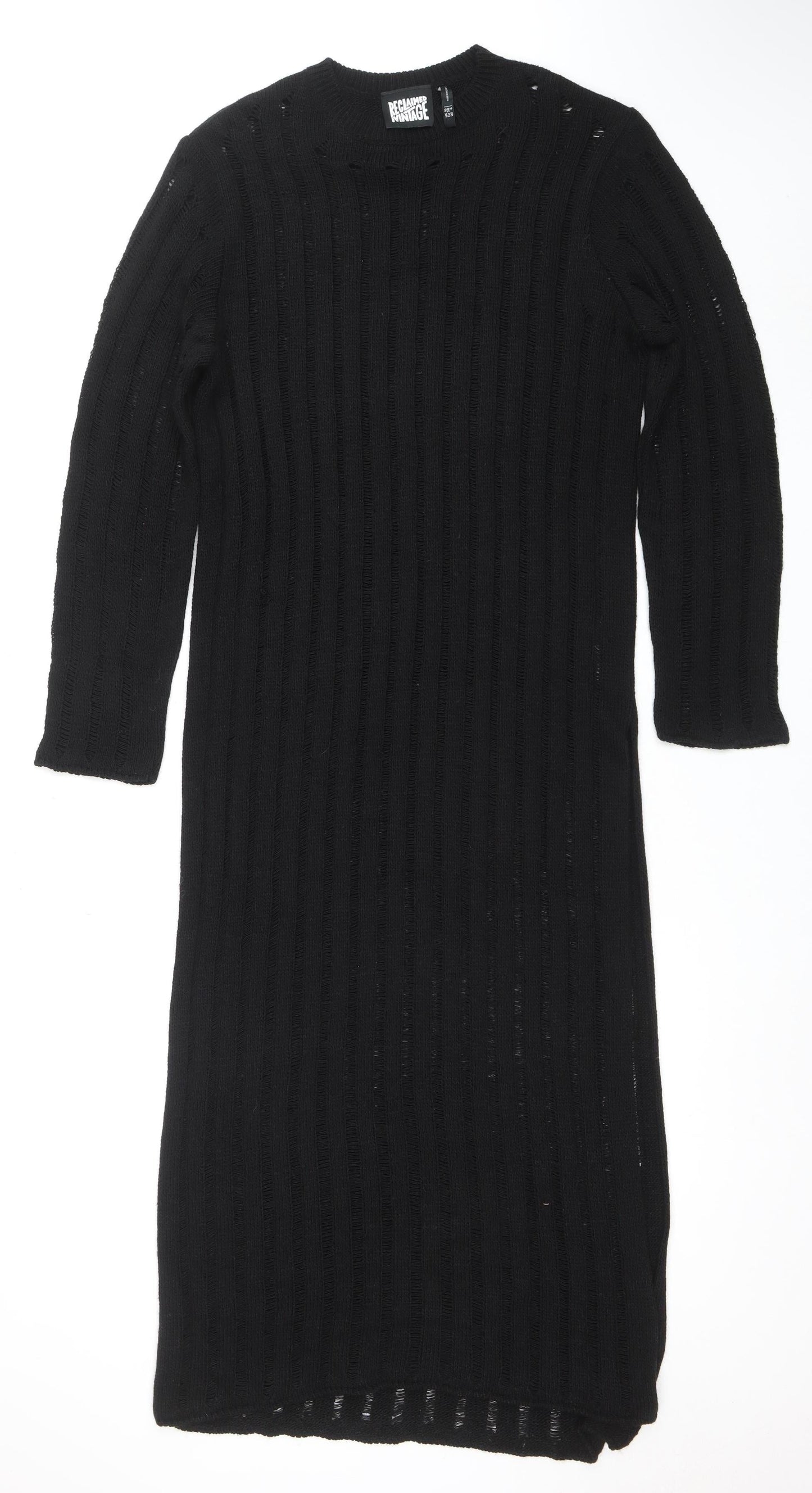 Reclaimed Vintage Women’s Black Long Sleeve Knit Bodycon Midi Dress Size 10
