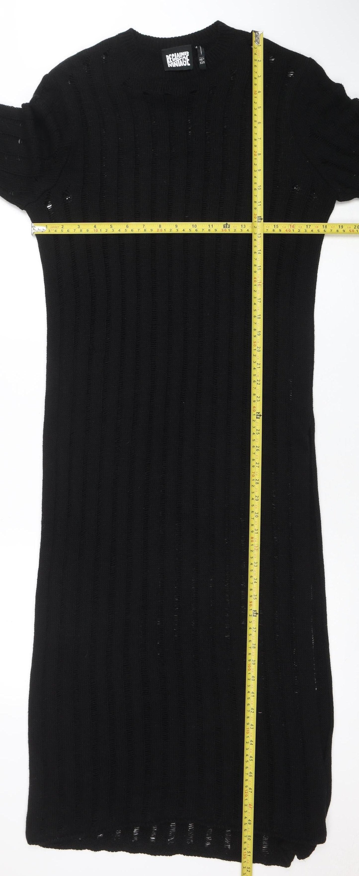 Reclaimed Vintage Women’s Black Long Sleeve Knit Bodycon Midi Dress Size 10