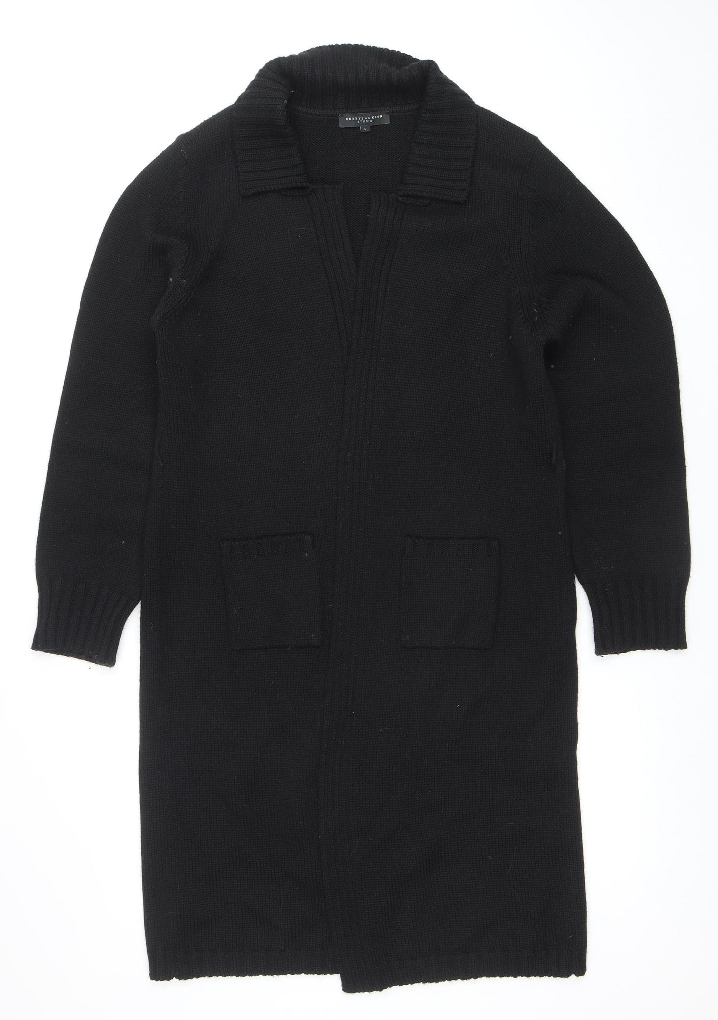 Betty Jackson Studio Womens Black Wool Blend Collared Cardigan L