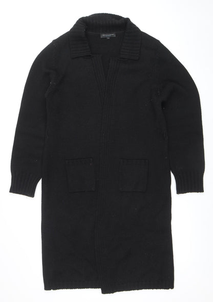 Close-up detail of Betty Jackson Studio women’s black wool blend collared cardigan l