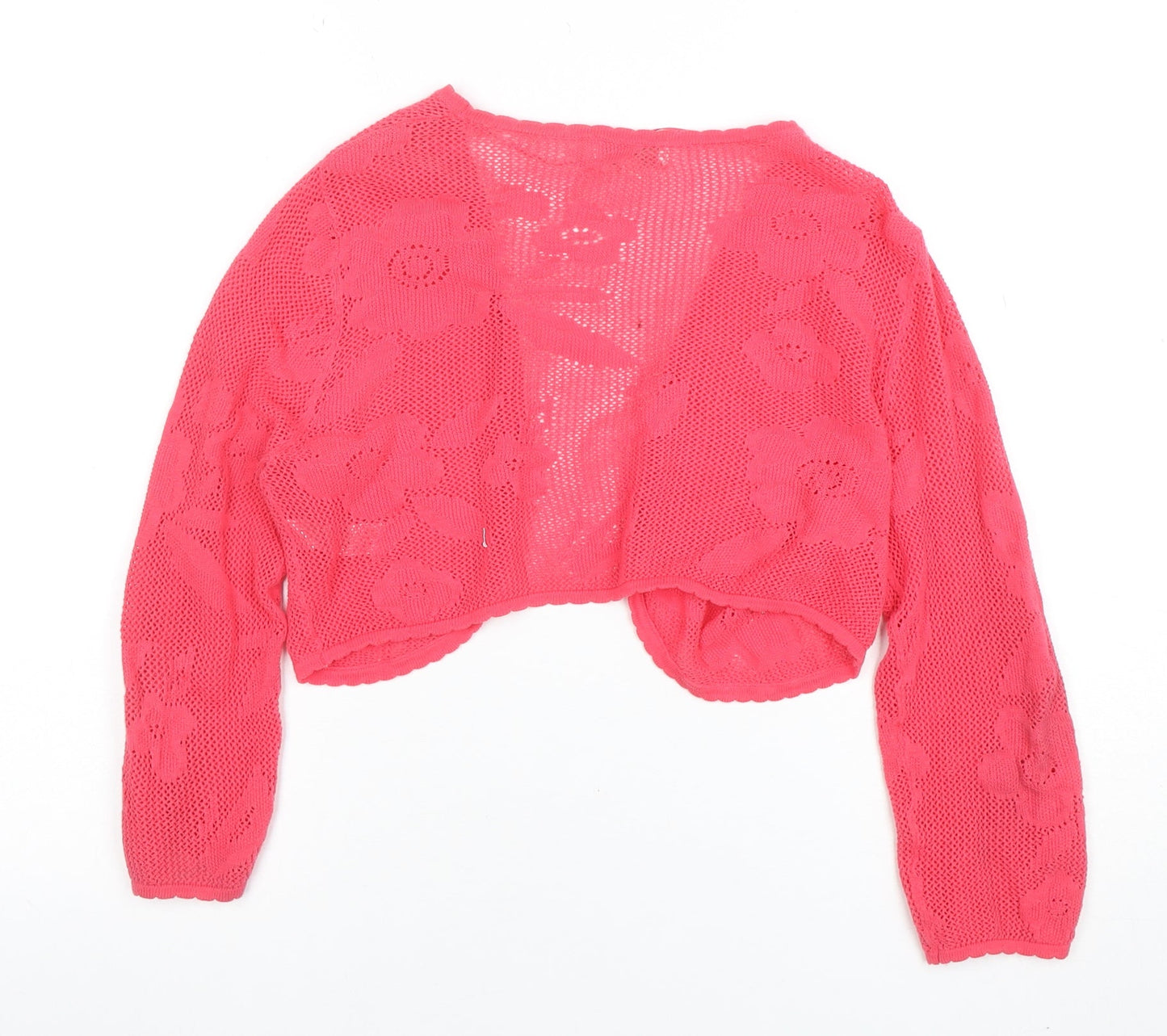 Monsoon Women Pink Floral Open-Knit Cotton Shrug M
