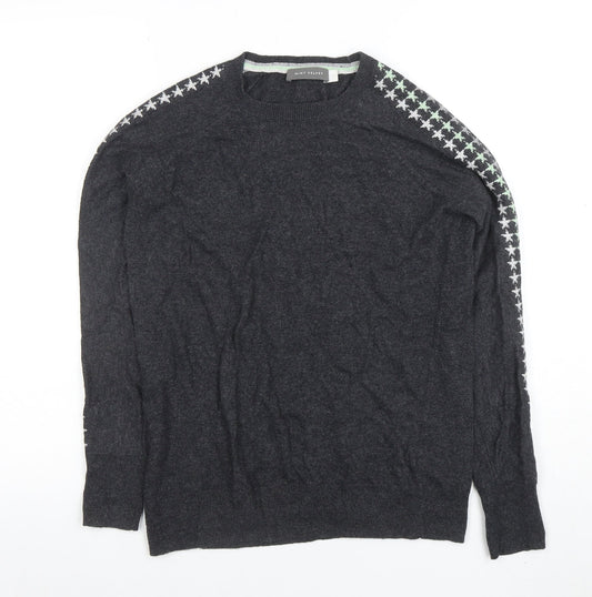 Mint Velvet Womens Grey Star Sleeve Crew Neck Knit Jumper XS
