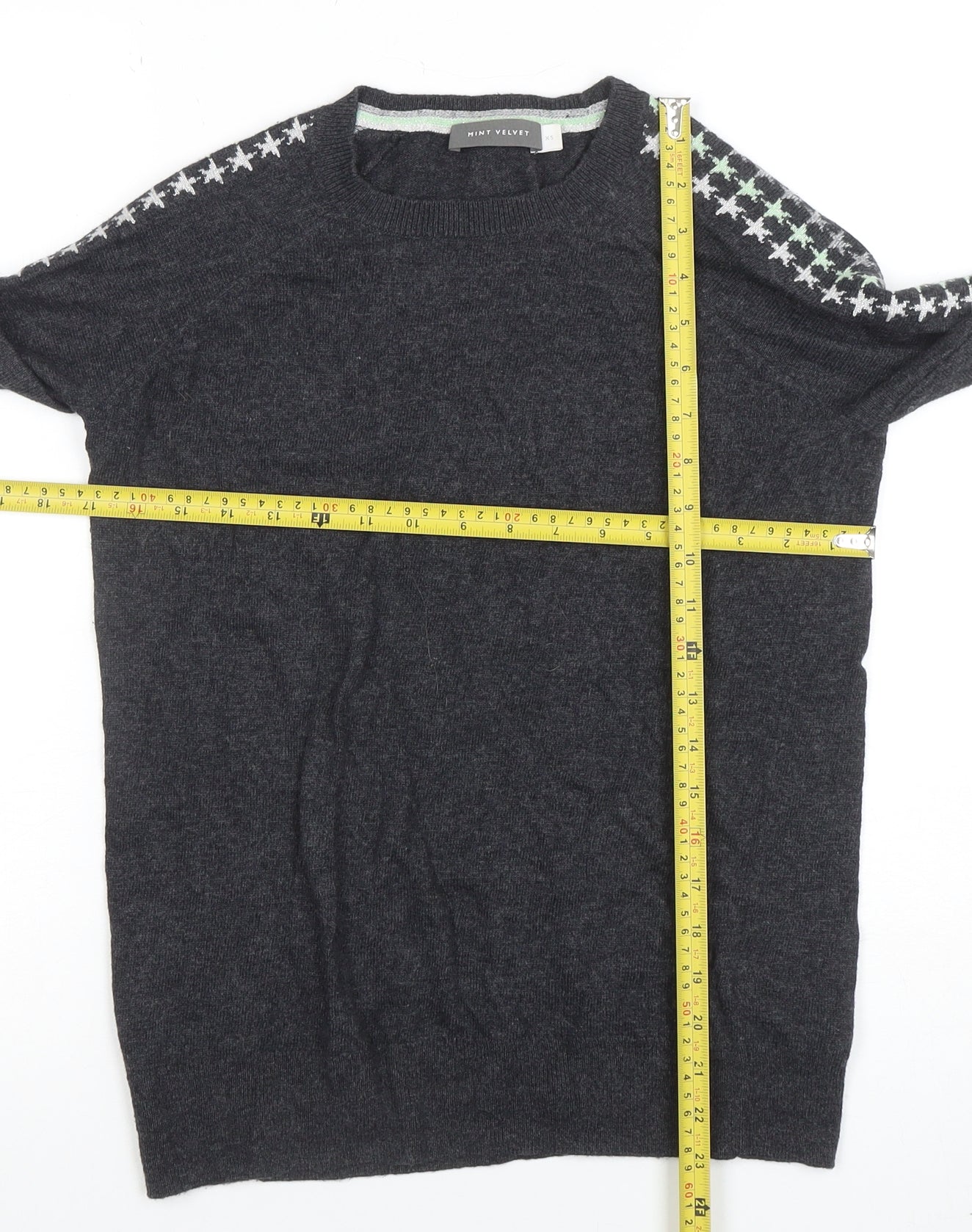 Mint Velvet Womens Grey Star Sleeve Crew Neck Knit Jumper XS