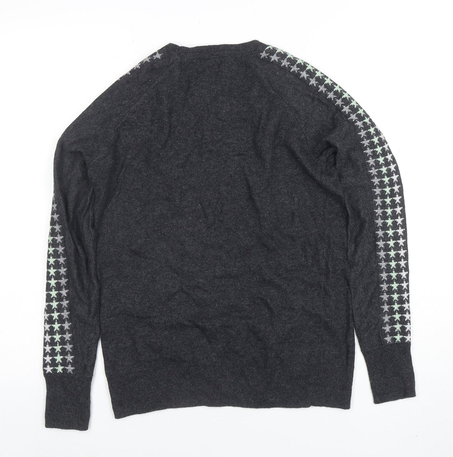 Mint Velvet Womens Grey Star Sleeve Crew Neck Knit Jumper XS