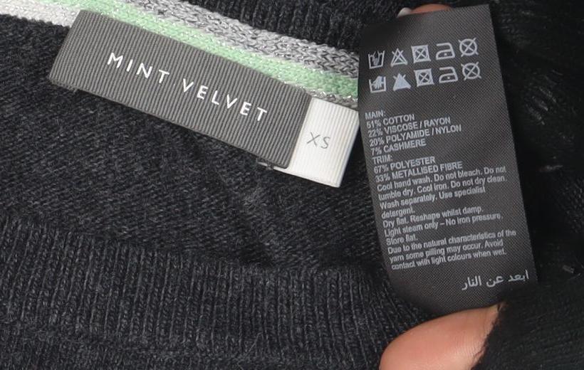 Mint Velvet Womens Grey Star Sleeve Crew Neck Knit Jumper XS