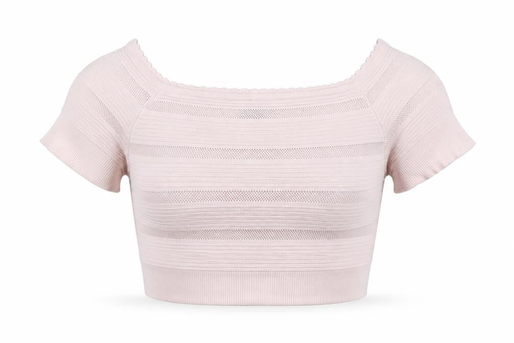 New Look Women Pink Knit Cropped Square Neck Short Sleeve Top Size 18