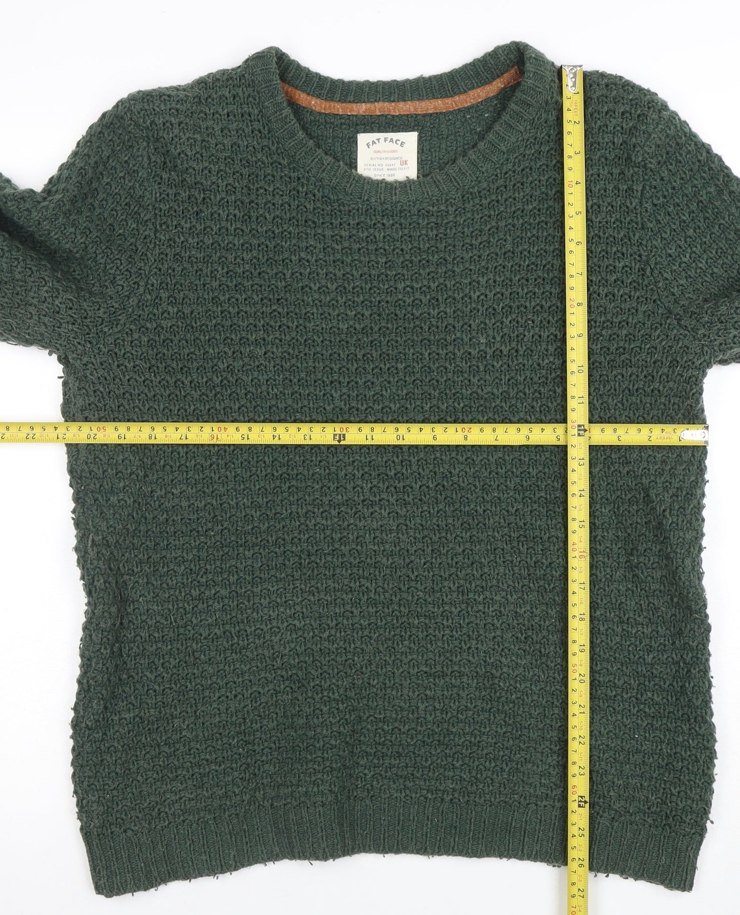 Fat Face Women's Green Knit Waffle Jumper Size M Pullover