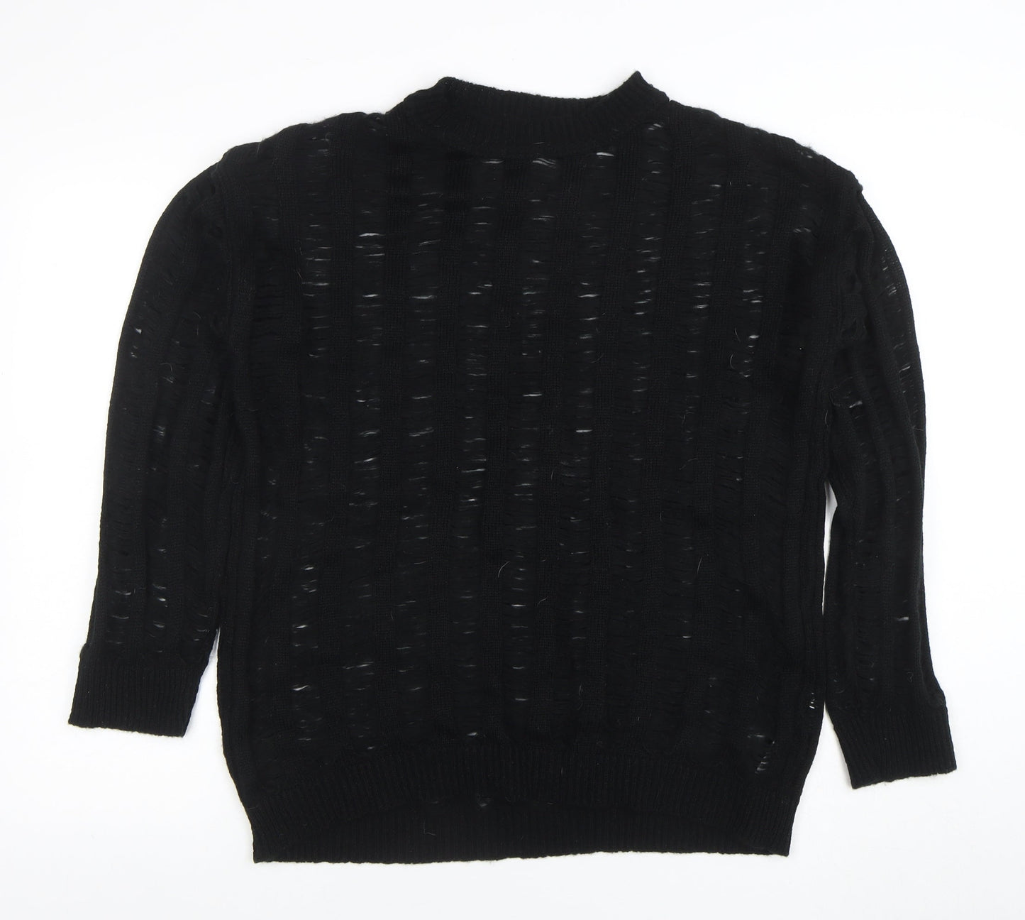 Boohoo Women's Black Open-Knit Mock Neck Long Sleeve Jumper Size M