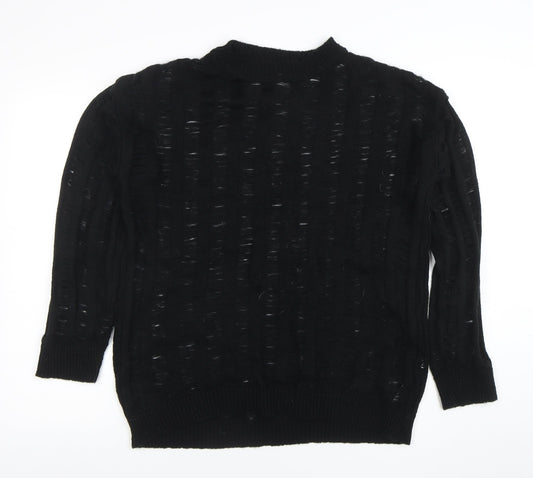 Boohoo Women's Black Open-Knit Mock Neck Long Sleeve Jumper Size M