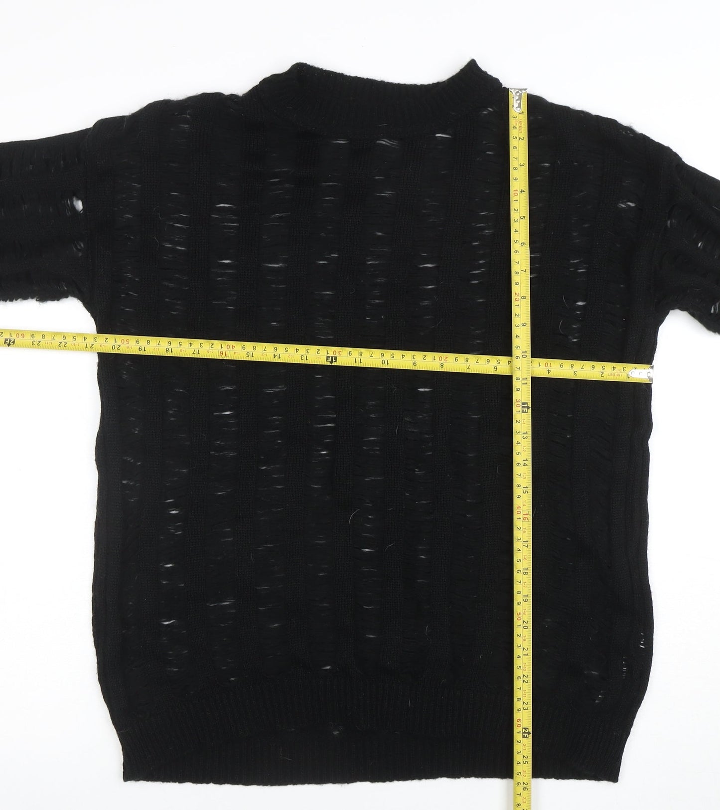 Boohoo Women's Black Open-Knit Mock Neck Long Sleeve Jumper Size M