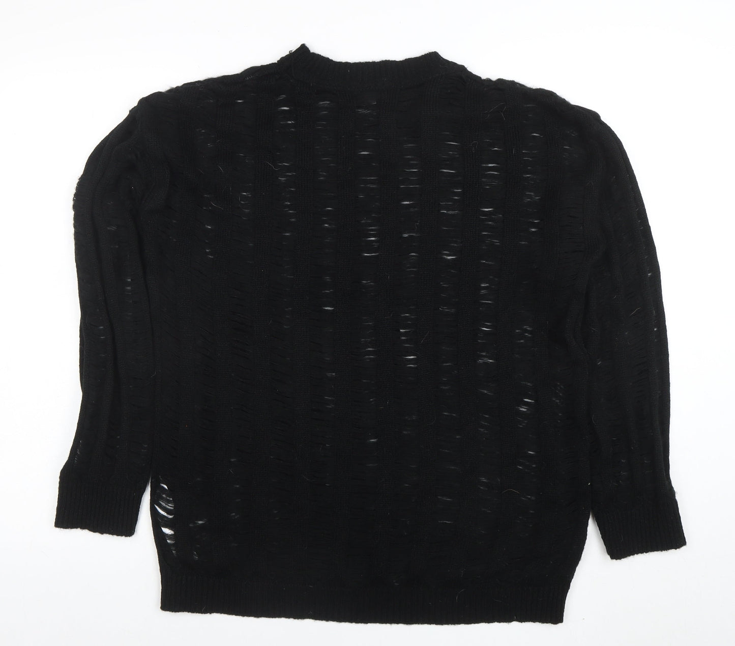 Boohoo Women's Black Open-Knit Mock Neck Long Sleeve Jumper Size M