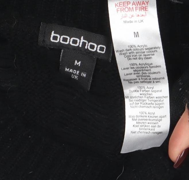 Boohoo Women's Black Open-Knit Mock Neck Long Sleeve Jumper Size M