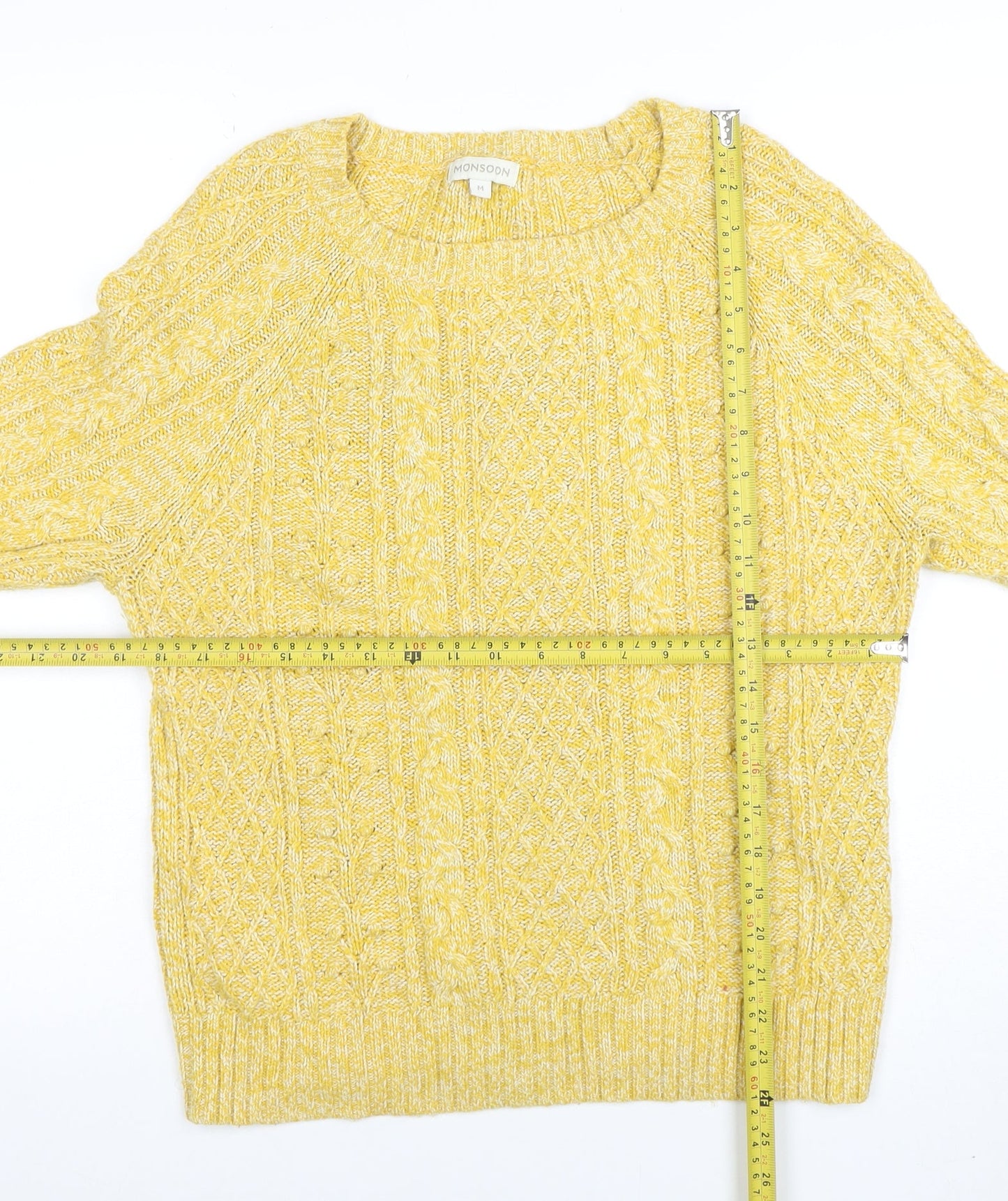 Monsoon Women’s Yellow Cable-Knit Cotton Blend Jumper Size M