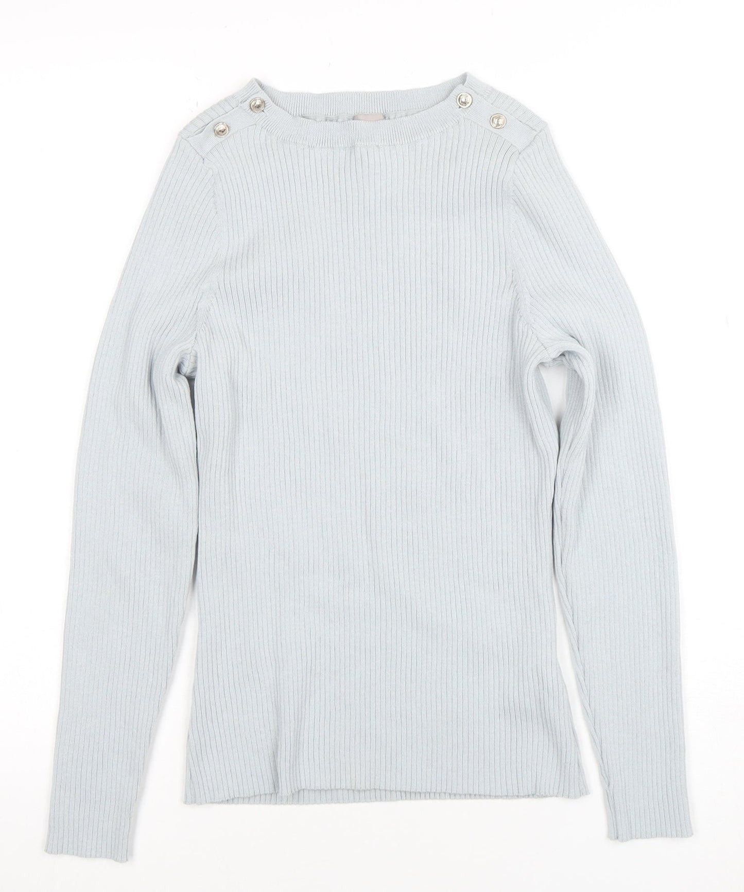 H&M Women's Grey Ribbed Boat Neck Slim Fit Knit Jumper M