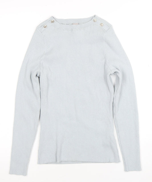 H&M Women's Grey Ribbed Boat Neck Slim Fit Knit Jumper M