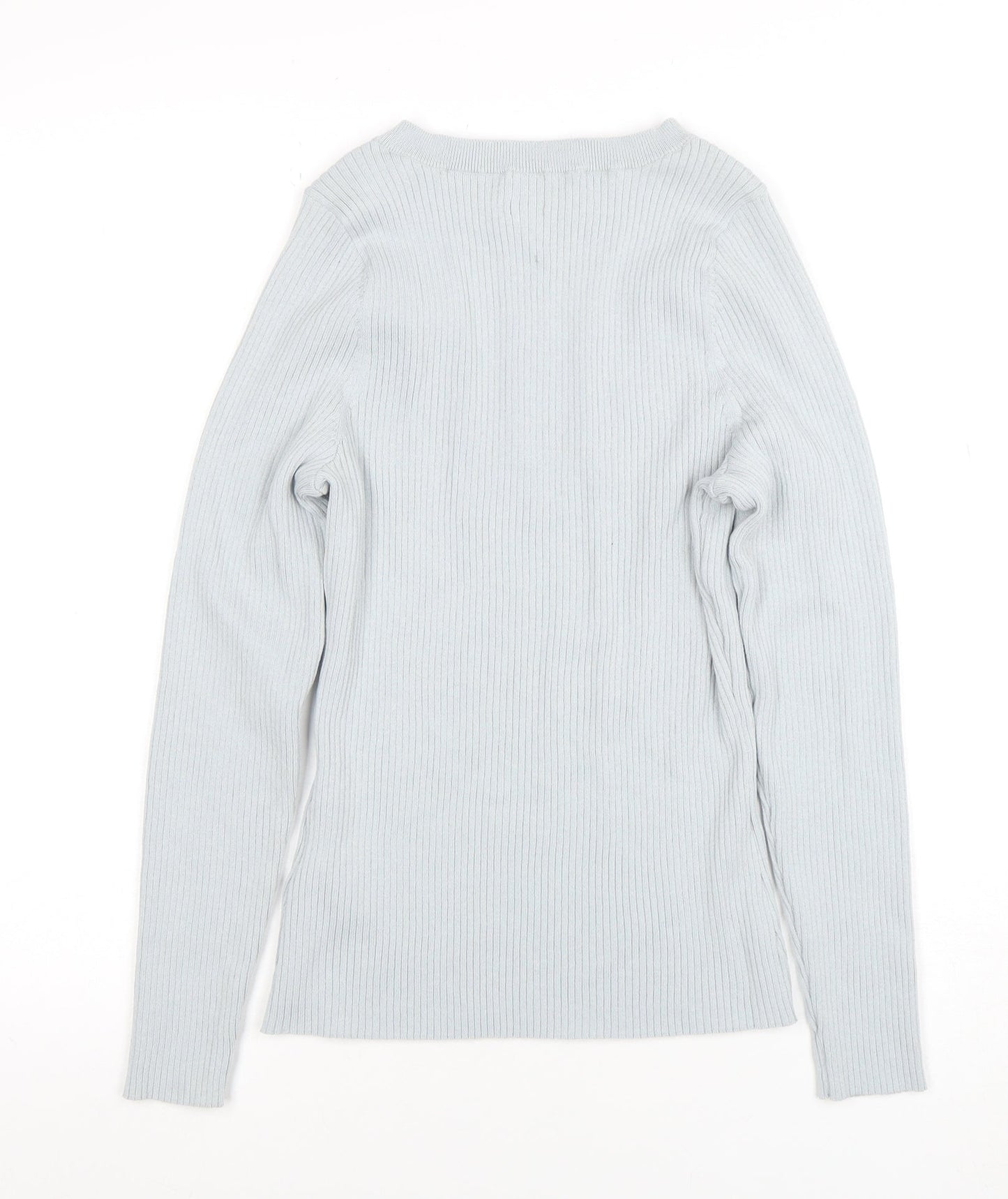 H&M Women's Grey Ribbed Boat Neck Slim Fit Knit Jumper M