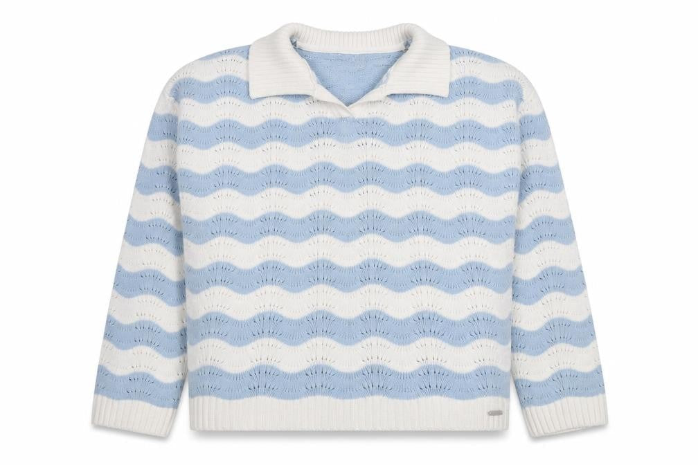 Lee Cooper Womens Blue White Collared Knit Jumper Size L Cotton Pullover