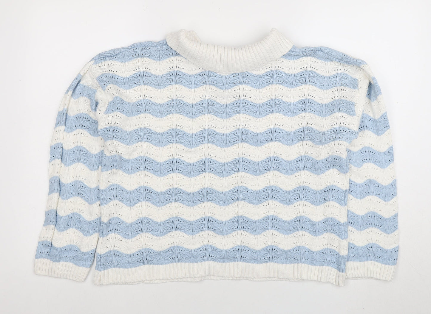 Lee Cooper Womens Blue White Collared Knit Jumper Size L Cotton Pullover