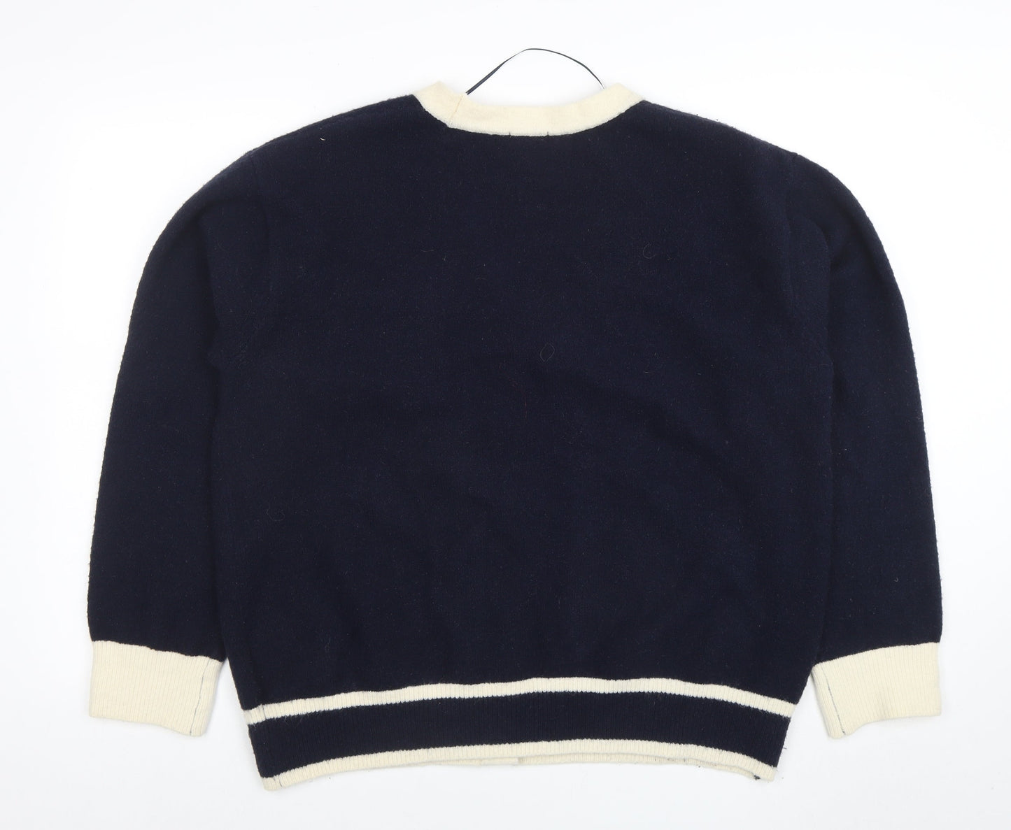 GU Women’s Blue and Cream Cardigan XL V-Neck Knit Jumper
