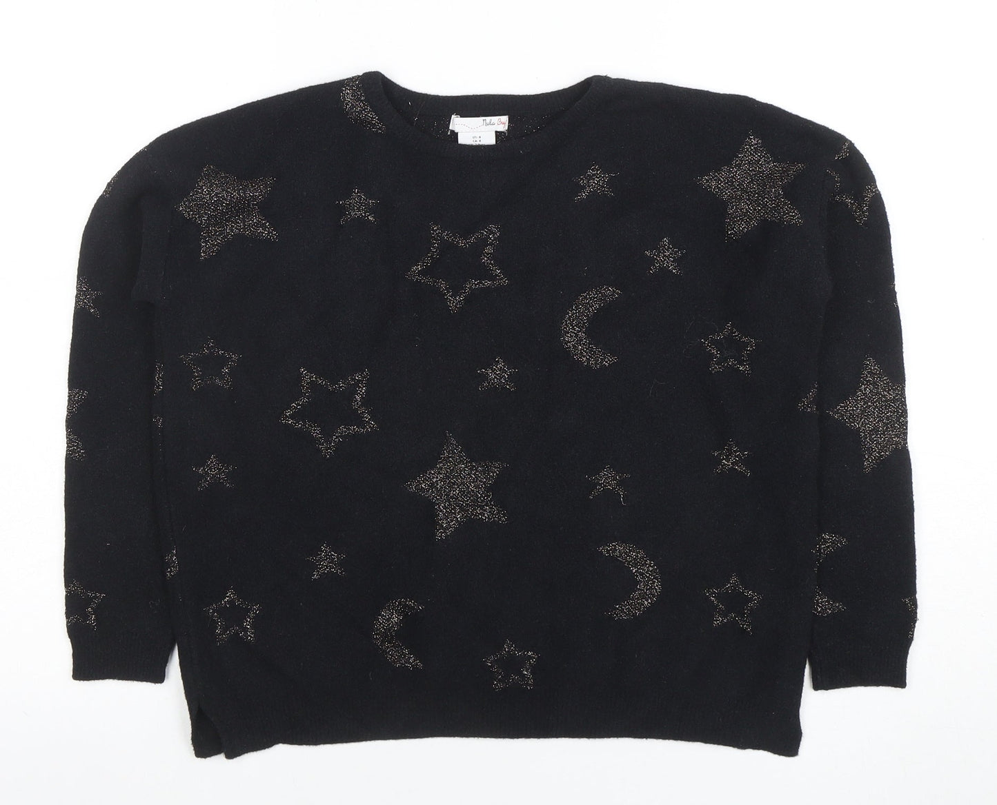 Little By Little Women's Black Metallic Star Pullover Jumper Size 8