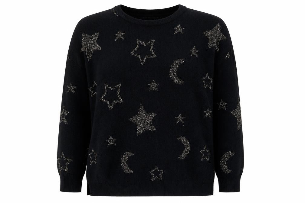 Little By Little Women's Black Metallic Star Pullover Jumper Size 8